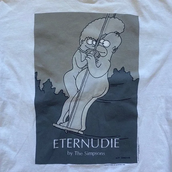 Vintage 1995 Simpsons Eternudie T Shirt Mens XL Hanes Heavyweight Bart Marge - Picture 2 of 8